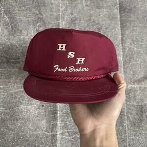 Men's Vintage 80's HSH Food Brokers Maroon Red Trucker Rope Adjustable Hat Cap